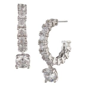 Givenchy Silver Tone Crystal Charm small Hoop Earrings